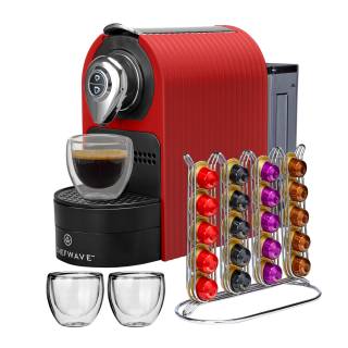 ChefWave Mini Espresso Machine for Nespresso Compatible Capsule with Holder and Cups (Red)