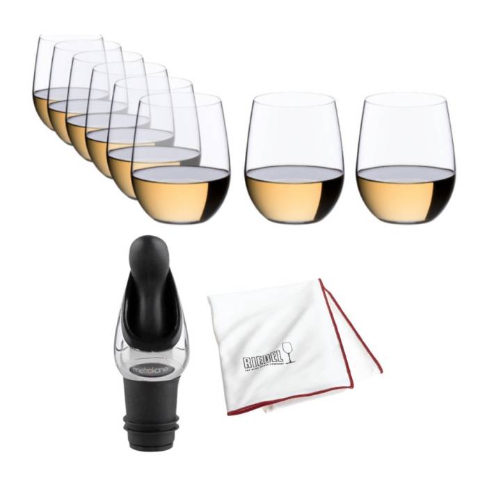 Riedel O Wine Viognier/Chardonnay Tumbler (Set of 8) with Polishing Cloth and Wine Pourer