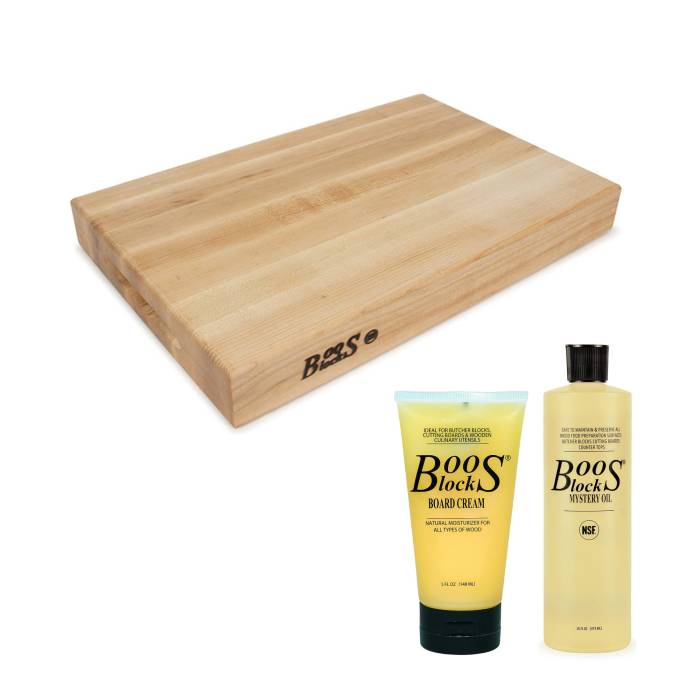 John Boos Block RA03 Maple Wood Edge Grain Reversible Cutting Board w/Butcher Block Oil & Butcher Block Board Cream
