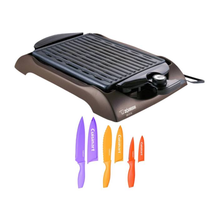 Zojirushi EB-CC15 Indoor Electric Grill with 6-Piece Nonstick Color Chef Knife Set