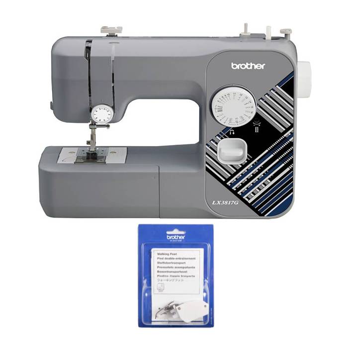Brother RLX3817G 17-Stitch Sewing Machine (Gray) w/ Walking Foot for Quilting and Sewing Multiple Layers