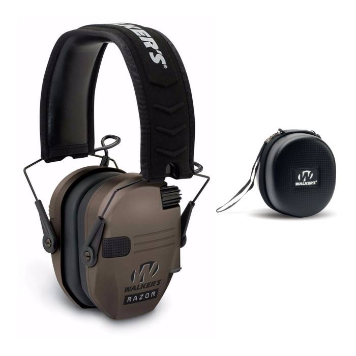 Walkers Razor Slim Electronic Shooting Hearing Protection Muff (Earth) with Protective Case